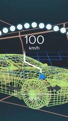 Wall Mural - animation of speedometer data processing over 3d car drawing