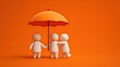 © Suka - Three small figures under an orange umbrella on an orange background