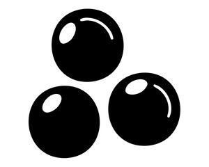 Three glossy black spheres or balls arranged in a triangular pattern