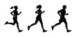 © MstSultana - Running man and woman silhouettes vector set illustration. Male and female runners figure shapes.