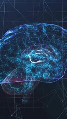 Wall Mural - animation of human brain and data processing over black background