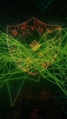 Wall Mural - animation of network of connections over shield