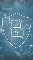 Wall Mural - animation of shapes and padlock in shield over storm