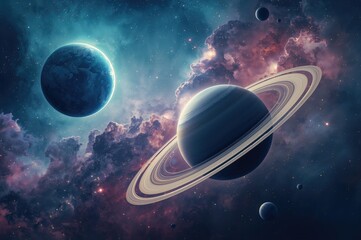 Wall Mural - A depiction of the cosmos using various media elements, incorporating visuals supplied by a space agency