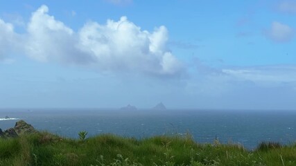 Wall Mural - Ireland Epic Locations magic islands in the mist Skellig islands from Kerry Cliffs magical Ireland