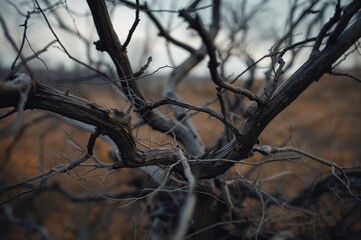 close-up view of bare tree limbs with a soft-focus backdrop, texture, design, isolated, nature, art,