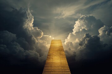 Wall Mural - a shimmering golden staircase ascending into a dark, moody sky