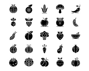 Wall Mural - fruits and vegetables line vector icons