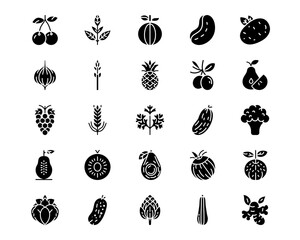 Wall Mural - fruits and vegetables line vector icons