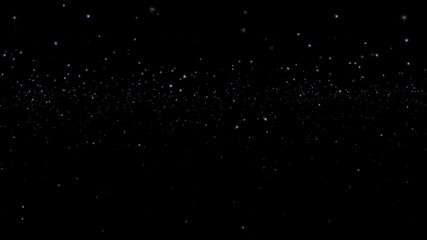 Wall Mural - Loop  animation glow flickering white stars particles flow up on black abstract background. Animation of fiery white blue pink glowing flying ember burning ash particles.