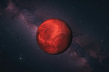 Wall Mural - the red planet illuminated under a starry night sky.