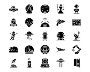 Wall Mural - science fiction line vector icons
