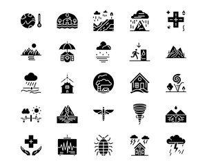 Wall Mural - natural disaster line vector icons