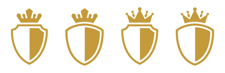 Shield with crown set icon, vector illustration
