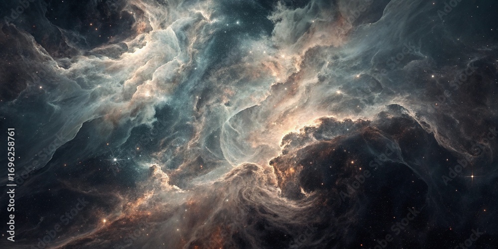Vibrant cosmic nebula with swirling clouds, a captivating display of ...