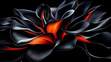 Wall Mural -   Close-up of a black and red flower on black background with a red center in flower's center