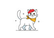 © Mitthila Vectx - Adorable white cat wearing a red beret and yellow scarf walking gracefully