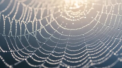 Ethereal Morning Light Illuminates a DewKissed Spiderweb with Shifting Bokeh Focus.