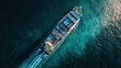 © Sawat - Aerial View of Large Cargo Ship Navigating Through Ocean Water Surrounded by Colorful Shipping Containers