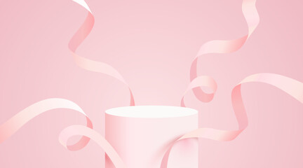 Wall Mural - abstract scene background. cylinder podium background with confetti and ribbons. product presentatio