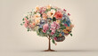 © Oleksiy - Human brain tree with flowers, self care and mental ealth concept, positive thnking, creative mind