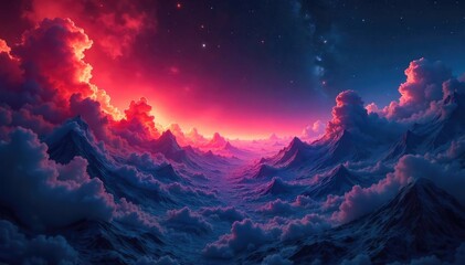 Wall Mural - Intense infrared glow emanating from a dark, nebula-like expanse, illustrating the concept of pervasive background heat in the universe A cosmic thermal landscape , temperature, deep space
