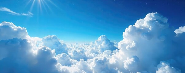Wall Mural - Timelapse of fluffy white clouds streaming across a vibrant blue sky, creating a mesmerizing celestial river Perfect for weather, nature, and travel themes , light, serene, clean