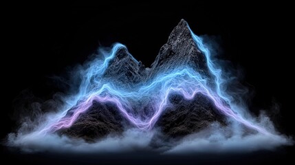 Wall Mural -  A mountain shrouded in smoke with lightning emanating from its peak