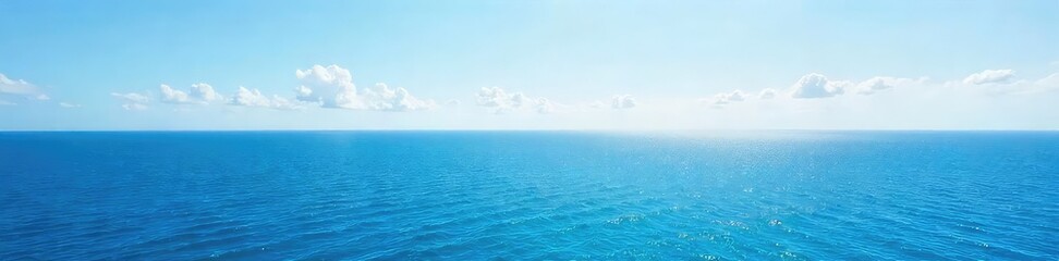 Wall Mural - Vast, unbroken expanse of ocean stretching to the horizon under a clear sky Perfect for travel, nature, and serenity themes Calming blue waters meet the distant skyline , environment, aquatic, ripple