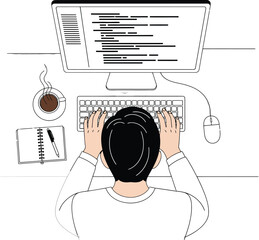 Programmer Coding, Software Developer at Work, Coding Workspace, Top View Coder, Web Developer Desk Setup
