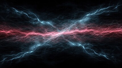 Wall Mural -  Red & Blue Lightning Patterns on Black Background