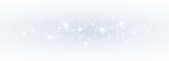 Wall Mural - Glistering blue bokeh with sparkling stardust and festive confetti. Magical light and glittering particles forming a vibrant Christmas card effect.