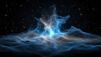 Wall Mural -  blue/white object on water, stars in background