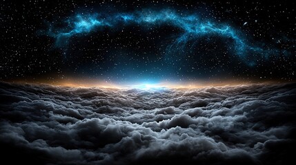 Wall Mural -   An image of Earth viewed from above the clouds, illuminated by a bright light at its edge