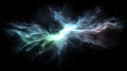 Wall Mural -  A black hole image with green-blue light emanating from its center