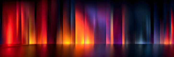 Wall Mural - Gradient glass neon background with red orange purpl blue vertical stripes. Abtract blurred glossy prismeffect for modern design, eb banner, fashion, or tec wallpaper with holographi light