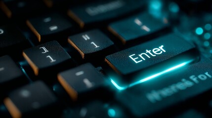 Closeup glowing enter key on computer keyboard