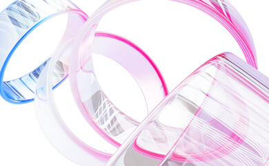 Wall Mural - abstract 3d background with glass holographic transparent rings flying in air. rainbow crystal geome