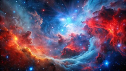 Wall Mural - cosmic nebula with red and blue glowing gas clouds in dark space