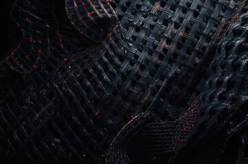 Detailed view of continuous mesh surface with abstract pattern and fabric-like texture in black