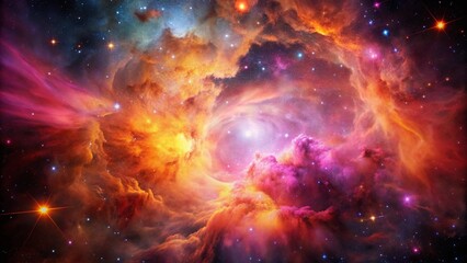 Wall Mural - vibrant pink and orange nebula in dark space