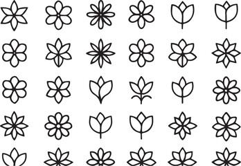 Collection of simple flower illustrations and tulip shapes