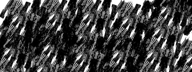Grunge brush strokes in distressed ink texture and bold rectangle shapes. Monochrome paint splatter elements with rough edge and dry brush effect. Vector illustration