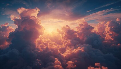 Wall Mural - sunset with cumulus clouds and a dimming sun