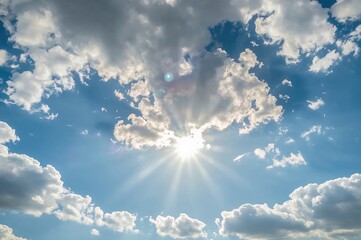 Wall Mural - In the calm setting of a spring afternoon, the abstract sky explodes with vivid summer hues as the gentle sunlight brightens the scene, showcasing the charm of white clouds in nature.
