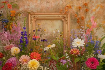 Wall Mural - Stunning arrangement of assorted wildflowers for a natural summer wedding frame