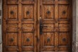 Charming antique wooden door with a brown finish in a historic district