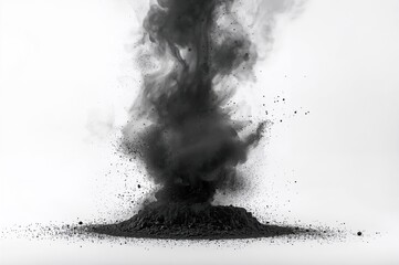 Wall Mural - a burst of black coal dust spreading against a white background.