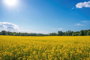 Wall Mural - Stunning seasonal scenery featuring a golden meadow and woodland