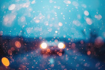 Wall Mural - abstract blue bokeh light pattern with car and landscape elements